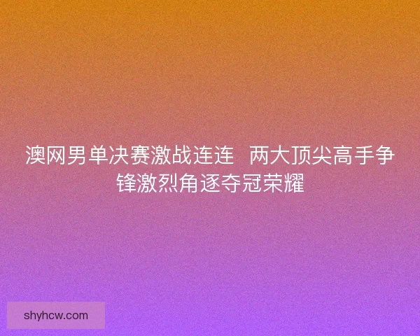 澳网男单决赛激战连连  两大顶尖高手争锋激烈角逐夺冠荣耀