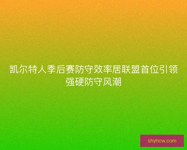 凯尔特人季后赛防守效率居联盟首位引领强硬防守风潮